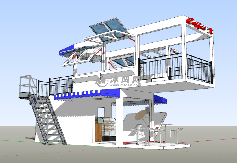 集裝箱咖啡屋建筑模型設計 工業美學與休閑空間的融合創新
